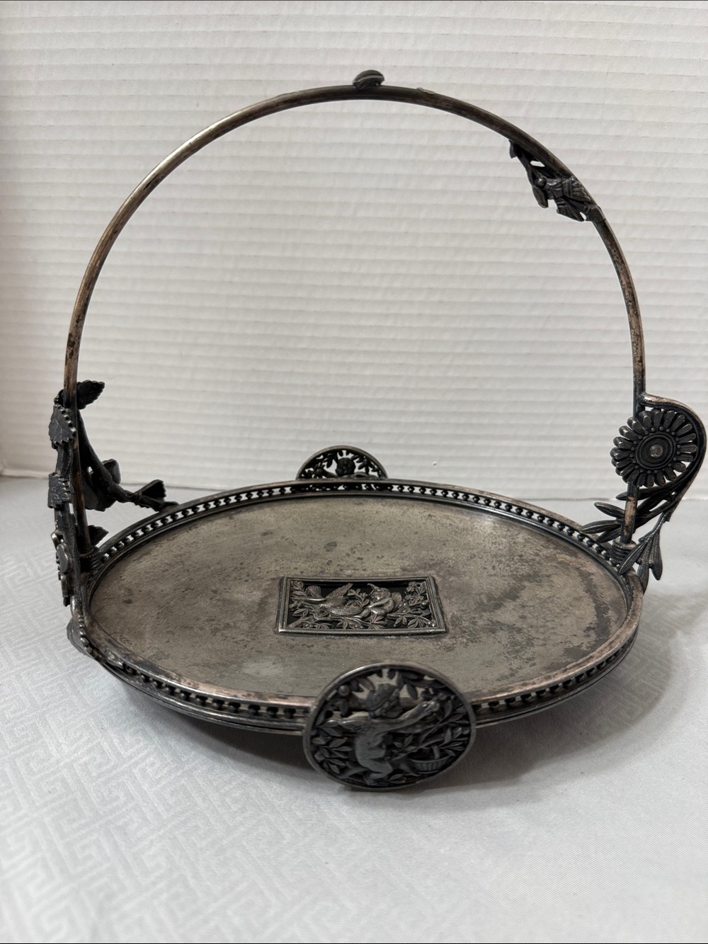 Antique Meriden Britannia Co Silverplate Bride Basket Frame Art Nouveau # 217